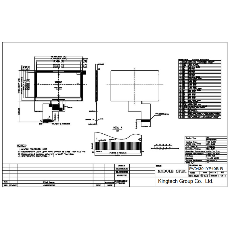 4.3-PV04301YP40B-R Mechanical Drawing
